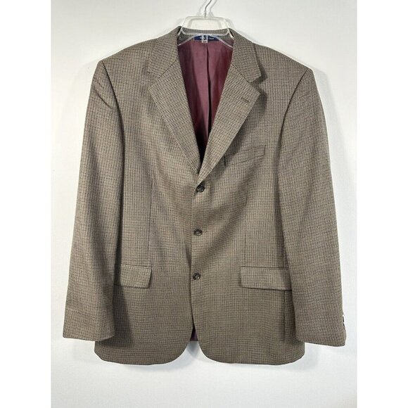 T Harris London Blazer Mens 44L Brown Plaid Houndstooth Sport Coat Wool Academia - Picture 1 of 13